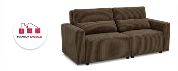 Family Meble — Kanapa 2 sofa rozkładana spania pojemnik brązowy sztruks Komo Family Meble