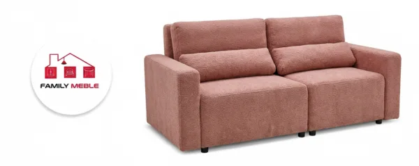 Family Meble — KANAPA 2 os sofa rozkładana spania pojemnik pudrowy róż welur wygodna Komo