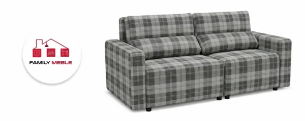 Family Meble — Kanapa 2 os sofa rozkładana spania pojemnik szary kratka Komo Family Meble