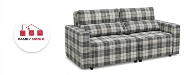 Family Meble — Kanapa 2 os sofa rozkładana spania pojemnik czarny biały Komo Family Meble