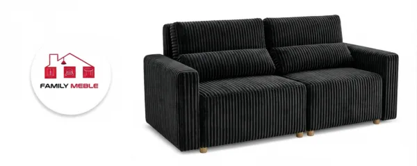Family Meble — Kanapa 2os sofa rozkładana spania pojemnik czarny sztruks Komo Family Meble