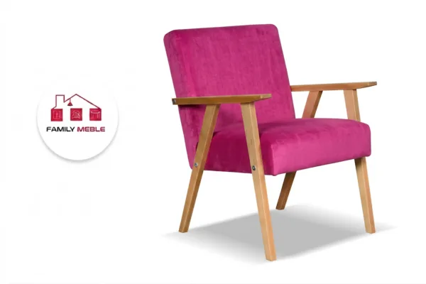 Family Meble — Fotel w stylu PRL krzesło retro vintage różowy fuksja Soler Family Meble