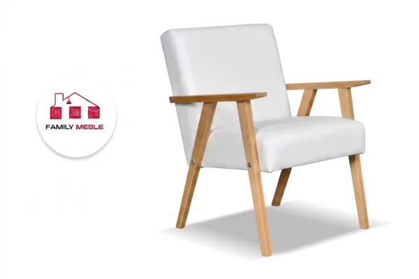 Family Meble — Fotel w stylu PRL retro krzesło vintage ekoskóra biały Soler Family Meble
