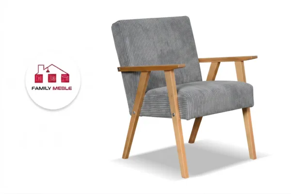 Family Meble — Fotel w stylu PRL retro krzesło vintage sztruks szary j. Soler Family Meble