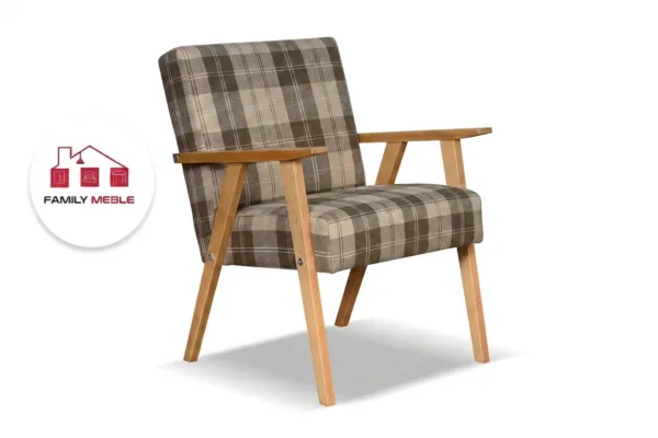 Family Meble — Fotel w stylu PRL retro krzesło vintage plecionka brąz Soler Family Meble