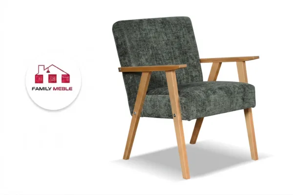 Family Meble — Fotel w stylu PRL retro krzesło vintage szenil welur szary Soler Family
