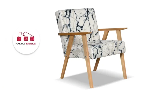 Family Meble — Zestaw 2 foteli w stylu PRL retro krzesło vintage biały marmur Soler Family