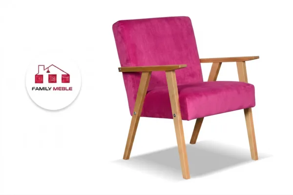 Family Meble — Zestaw 2 foteli w stylu PRL retro krzesło vintage różowy fuksja Soler