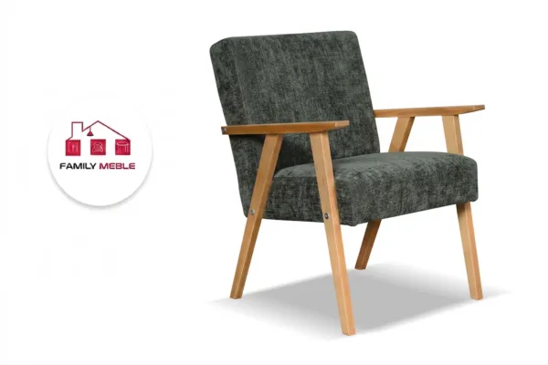 Family Meble — Zestaw 2 foteli w stylu PRL retro krzesło vintage szenil szary Soler Family