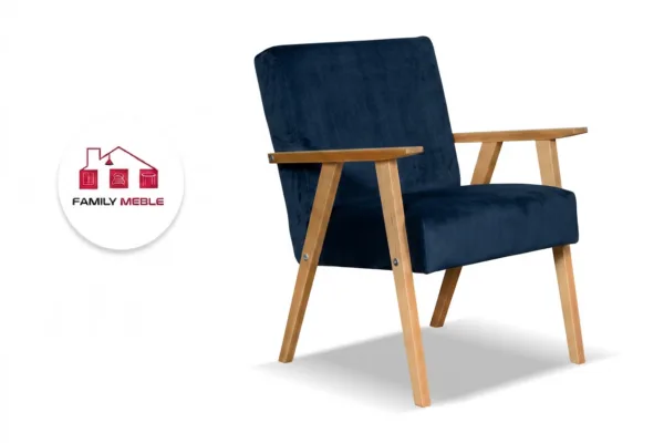 Family Meble — Zestaw 2 foteli w stylu PRL retro krzesło vintage niebieski Soler Family