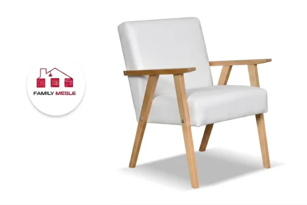 Family Meble — Zestaw 2 foteli w stylu PRL retro krzesło vintage ekoskóra biała Soler