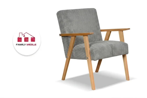 Family Meble — Zestaw 2 foteli stylu PRL retro krzesło vintage sztruks szary Soler Family