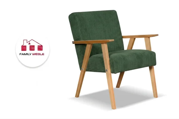 Family Meble — Zestaw 2 foteli w stylu PRL retro krzesło vintage sztruks zielony Soler