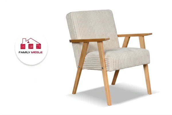 Family Meble — Zestaw 2 foteli PRL retro krzesło vintage sztruks beżowy Soler Family Meble