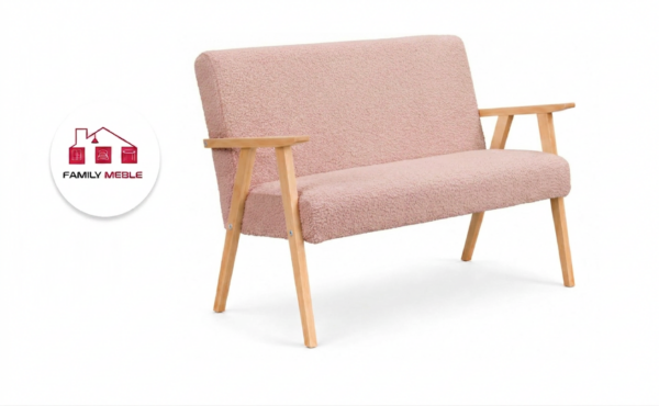 Family Meble — Sofa w stylu PRL retro kanapa vintage welur różowy Soler Family Meble
