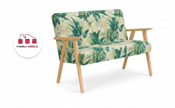 Family Meble — Sofa stylu PRL retro kanapa vintage welur zielony print Soler Family Meble