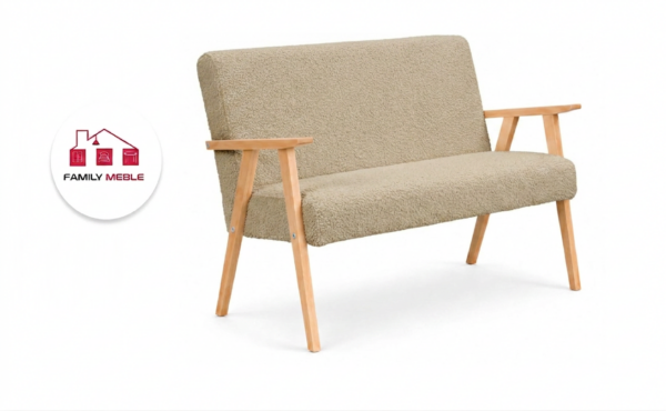 Family Meble — Sofa w stylu PRL retro kanapa vintage boucle beżowy Soler Family Meble