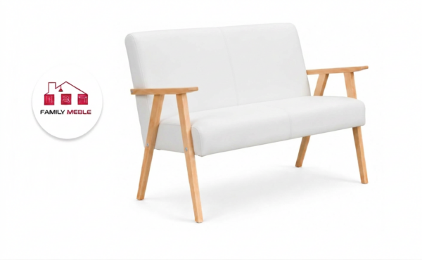 Family Meble — Sofa w stylu PRL retro kanapa vintage ekoskóra biały Soler Family Meble