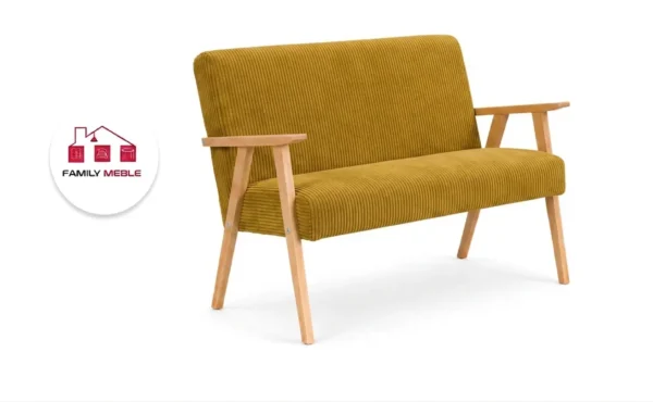 Family Meble — Sofa w stylu PRL retro kanapa vintage welur musztardowy Soler Family Meble