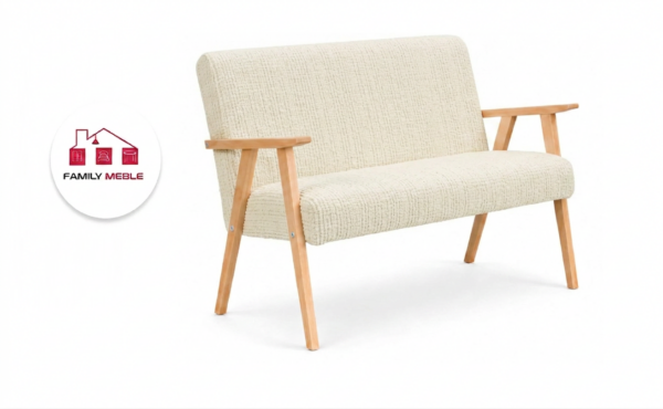 Family Meble — Sofa w stylu PRL retro kanapa vintage szenil welur beż Soler Family Meble