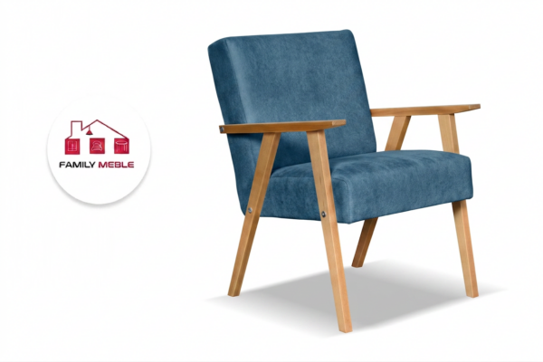 Family Meble — Zestaw wypoczynkowy sofa 2-os 2 fotele retro vintage tkanina niebieski