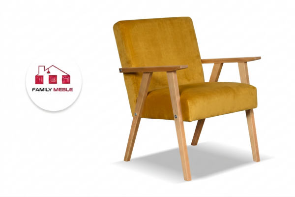 Family Meble — Zestaw wypoczynkowy sofa 2-os 2 fotele welurowy żółty Soler Family Meble