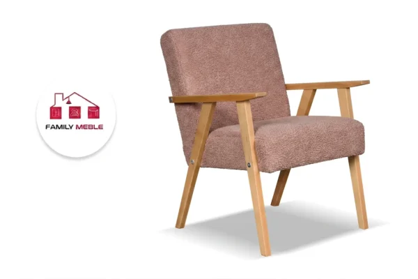 Family Meble — Zestaw wypoczynkowy sofa 2-os 2 fotele retro vintage Boucla pudrowy Soler