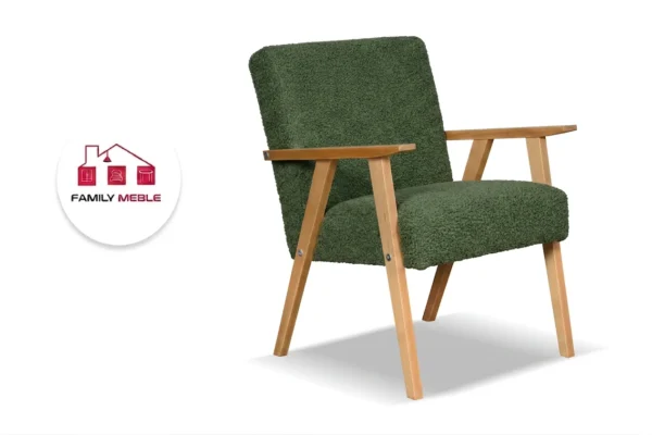Family Meble — Zestaw wypoczynkowy sofa 2-os 2 fotele Boucla zielony Soler wygodny Family