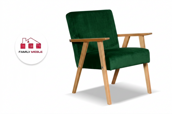Family Meble — Zestaw wypoczynkowy sofa 2-os 2 fotele retro welur zielony Soler Family