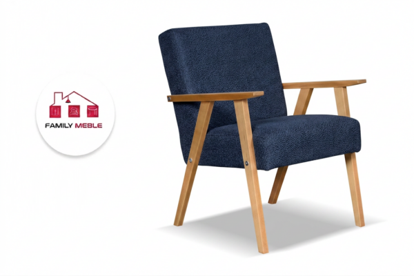 Family Meble — Zestaw wypoczynkowy sofa 2-os 2 fotele Boucla granatowy Soler Family Meble