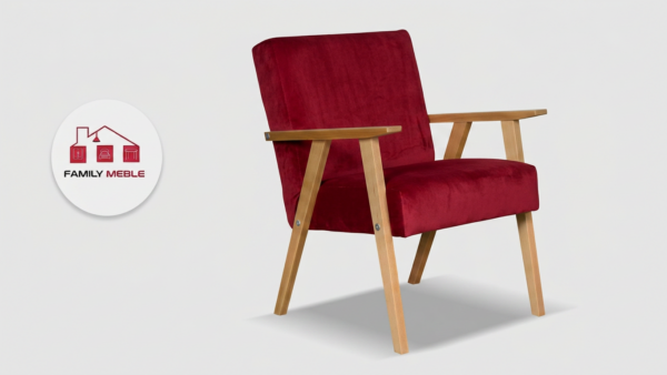 Family Meble — Zestaw wypoczynkowy sofa 2-os 2 fotele welur czerwony Soler Family Meble