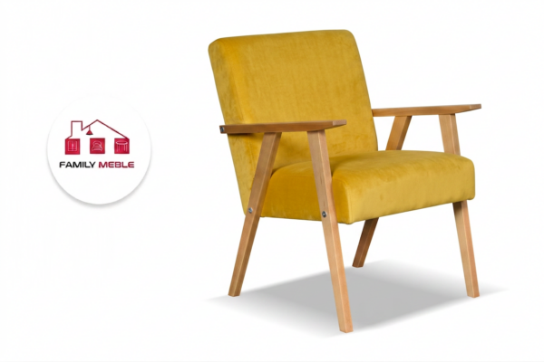 Family Meble — Zestaw wypoczynkowy sofa 2-os 2 fotele retro vintage żółty Soler Family