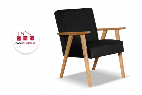 Family Meble — Zestaw wypoczynkowy sofa 2-os 2 fotele retro welwet czarny Soler Family