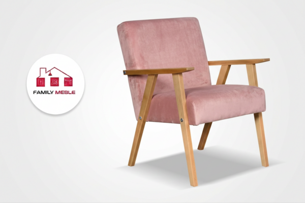 Family Meble — Zestaw wypoczynkowy sofa 2-os 2 fotele retro vintage różowy Soler Family