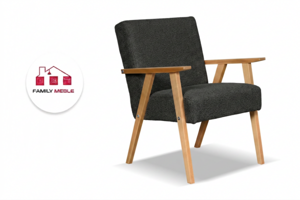 Family Meble — Zestaw wypoczynkowy sofa 2-os 2 fotele tkanina Boucla czarny Soler Family