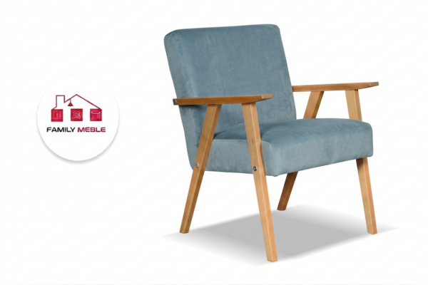 Family Meble — Zestaw wypoczynkowy sofa 2-os 2 fotele retro welur niebieski Soler Family