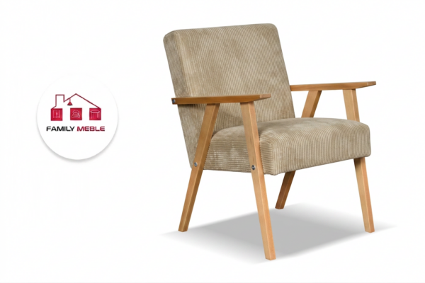 Family Meble — Zestaw wypoczynkowy sofa 2-os 2 fotele retro vintage szenil beżowy Soler