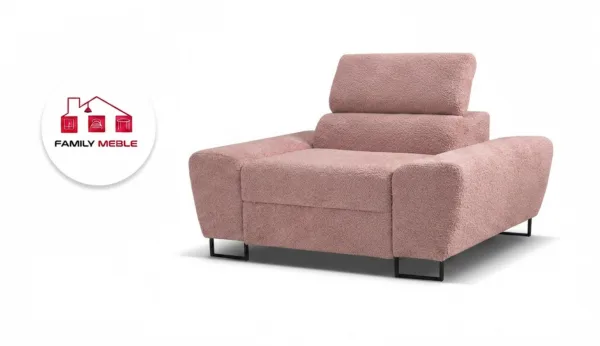 Family Meble — Fotel wypoczynkowy salon reg zagłówek welur różowy Savio Family Meble