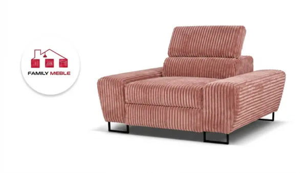 Family Meble — Fotel wypoczynkowy salon reg zagłówek gruby sztruks róż Savio Family Meble