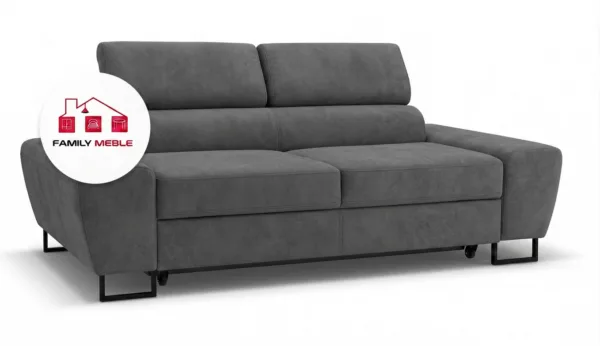 Family Meble — Kanapa sofa rozkładana f spania reg zagłówek welur szary Savio 2 os Family