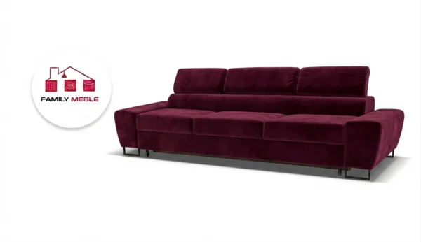 Family Meble — Kanapa sofa rozkładana f spania reg zagłówek burgund Savio 3 os Family