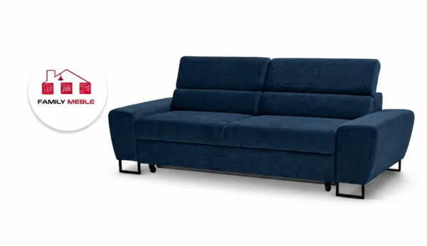 Family Meble — Kanapa sofa rozkładana f spania reg zagłówek welur niebieski Savio 2 os