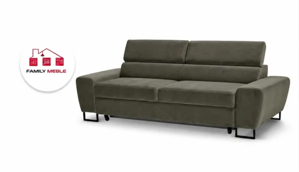 Family Meble — Kanapa sofa rozkładana f spania reg zagłówek aksamit szary Savio 2 os