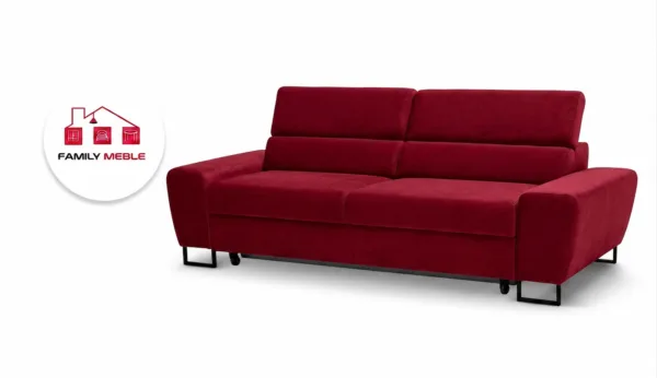 Family Meble — Kanapa sofa rozkładana f spania reg zagłówek welur czerwony Savio 2 os