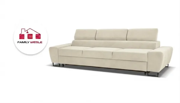 Family Meble — Kanapa sofa rozkładana f spania reg zagłówek welur beżowy Savio 3 os Family