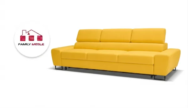 Family Meble — Kanapa sofa rozkładana f spania reg zagłówek welur żółty Savio 3 os Family