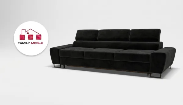 Family Meble — Kanapa sofa rozkładana f spania reg zagłówek welur czarny Savio Family