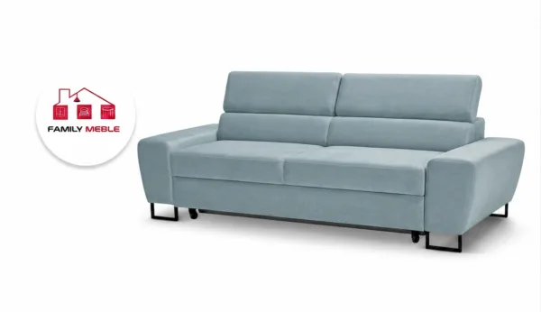 Family Meble — Kanapa sofa rozkładana f spania reg zagłówek welur niebieski Savio 2 os