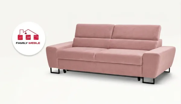 Family Meble — Kanapa sofa rozkładana f spania reg zagłówek różowy Savio 2 os Family Meble