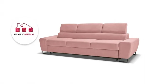 Family Meble — Kanapa sofa rozkładana f spania reg zagłówek różowy Savio 3 os Family Meble